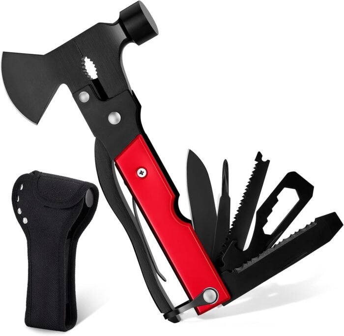 14-in-1 Multi Tools Hatchet Hammer Camping Gear, Multitool Hatchet Axe Camping Essentials for Camping Outdoor Survival Hiking (RedBlack)