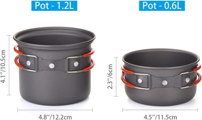 Odoland 6pcs Camping Cookware Mess Kit with Lightweight Pot, Stove, Spork and Carry Mesh Bag, Great for Backpacking Outdoor Camping Hiking and Picnic - Image 3