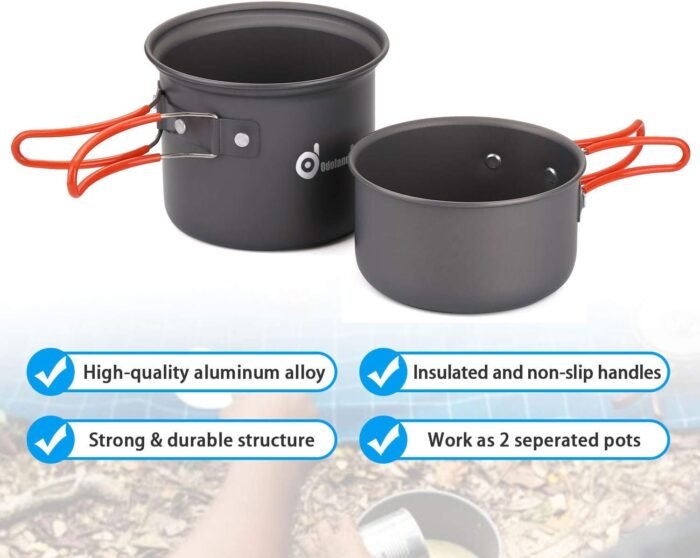 Odoland 6pcs Camping Cookware Mess Kit with Lightweight Pot, Stove, Spork and Carry Mesh Bag, Great for Backpacking Outdoor Camping Hiking and Picnic - Image 7