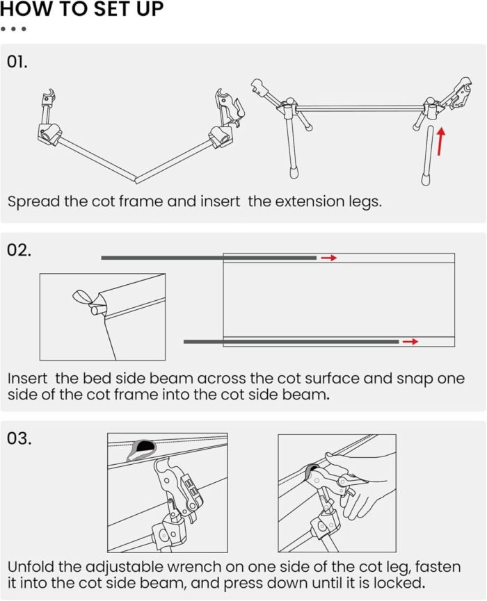 OneTigris SUPRANUBIS Camping Cot, Height Adjustable with Cot Leg Extenders, Strong Support 330lbs, Lightweight Comfortable Folding Bed for Camping, Hiking, Travel, Truck, Beach, Office Nap - Image 8