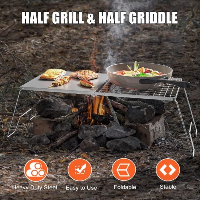 Folding Campfire Grill, 23.6" Heavy Duty Stainless Steel Camping Grill, Camping Grates Over Fire Pit, Portable Outdoor Folding Campfire Grill for BBQ Camping - Image 4