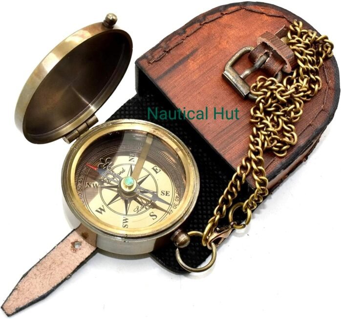 Military Compass for Hiking and Survival- Waterproof Brass Pocket with Leather Carry Case & Chain Camping Hunting Climbing Exploring Geology Outdoor Activities, Brown, 2 inch - Image 3