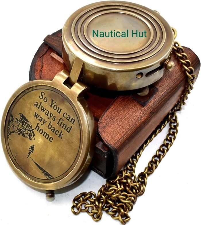 Military Compass for Hiking and Survival- Waterproof Brass Pocket with Leather Carry Case & Chain Camping Hunting Climbing Exploring Geology Outdoor Activities, Brown, 2 inch - Image 4