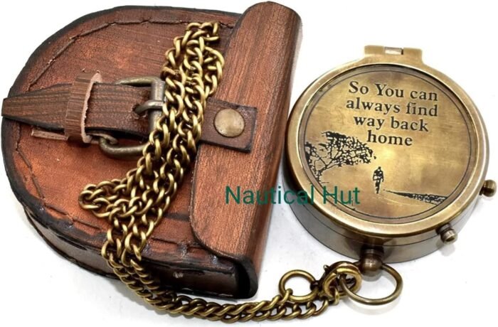 Military Compass for Hiking and Survival- Waterproof Brass Pocket with Leather Carry Case & Chain Camping Hunting Climbing Exploring Geology Outdoor Activities, Brown, 2 inch - Image 5