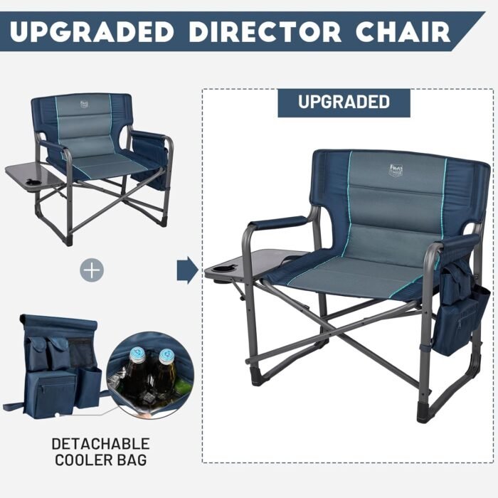 TIMBER RIDGE XXL Upgraded Oversized Directors Chairs with Foldable Side Table, Detachable Side Pocket, Heavy Duty Folding Camping Chair up to 600 Lbs Weight Capacity (Blue) Ideal Gift - Image 4