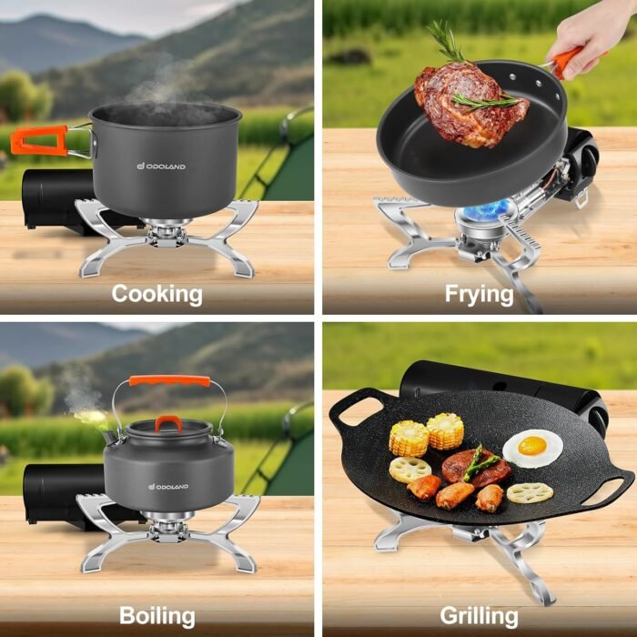 Odoland Portable Camping Stove Propane 1400W Gas Stove Collapsible Backpacking Stove for Indoor Outdoor Cooking Hiking and Picnic - Image 6