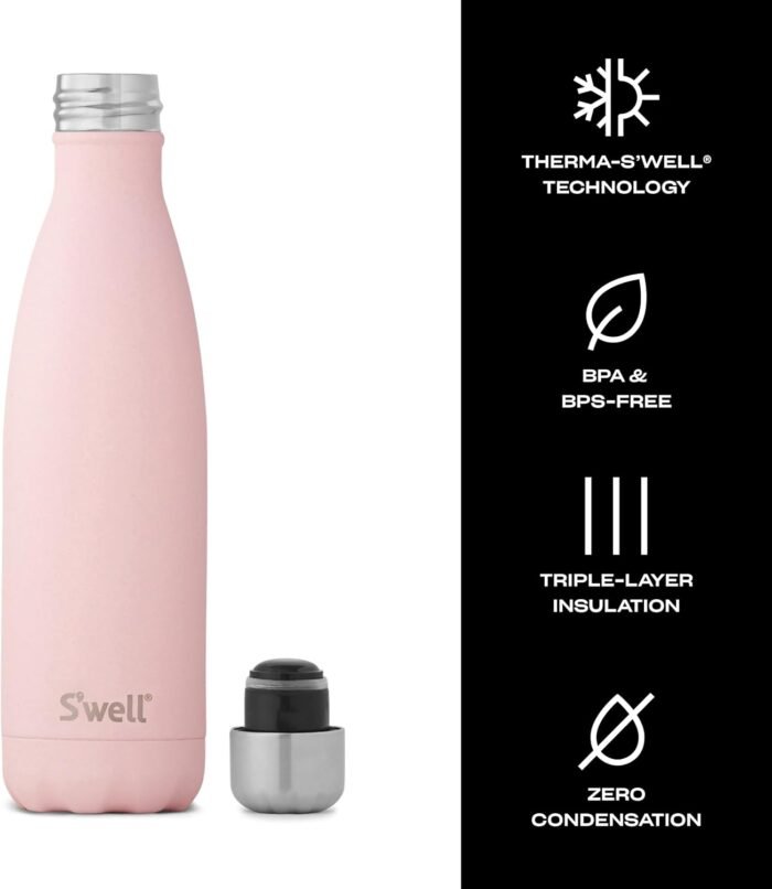 S'well Stainless Steel Water Bottle, 17oz, Pink Topaz, Triple Layered Vacuum Insulated Containers Keeps Drinks Cold for 36 Hours and Hot for 18, BPA Free, Perfect for On the Go - Image 4