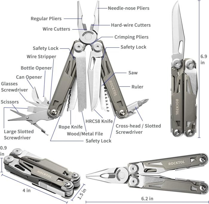 Multitool,19-in-1 Multitool Pliers with Titanium-plated Handle, Safety Locking, Lightweight EDC Tool and Nylon Sheath for Men,Outdoor Survival,Hiking,Camping - Image 7