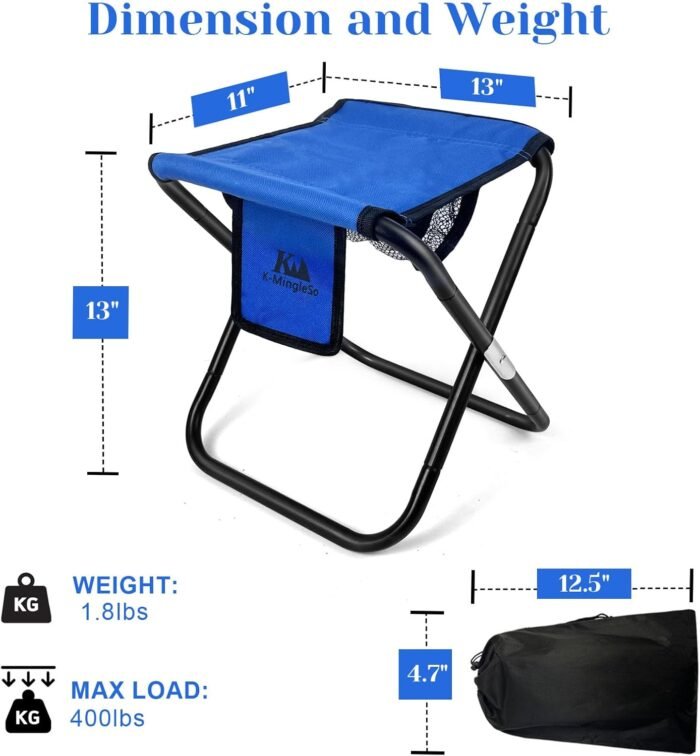 Upgraded 13 Inch Portable Folding Camping Stool with Side Pocket Mesh Pocket and Molle System, Lightweight Foldable Stool for Adults Gardening Travel BBQ Fishing with Carry Bag[Blue] - Image 3