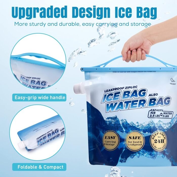 TOURIT Reusable Ice Bag 2.5lb Ice Pack for Cooler, Bag of Ice Collapsible Water Bags for Drinking, Camping, Hiking - Image 4