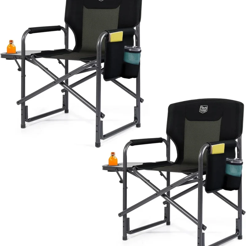 TIMBER RIDGE Lightweight Oversized Camping Chair, Portable Aluminum Directors Chair with Side Table Detachable Side Pocket for Outdoor Camping, Lawn, Picnic, Support 400lbs Black 2 Pack