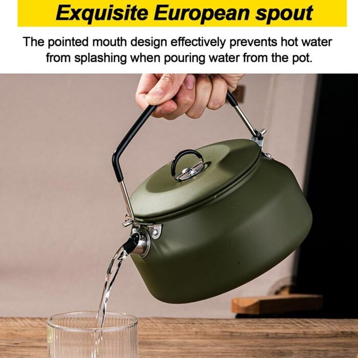 Camping Kettle Camp Tea Coffee Pot, 1L Stainless Steel Outdoor Campfire Camp kettle, Portable Lightweight Teapot Fast Heating Boiling Water, Ideal for Hiking Picnic Travel, Green - Image 5