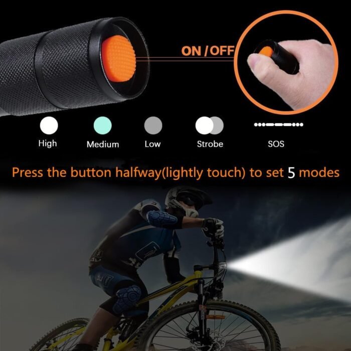 2 Pack Tactical Flashlights Torch, Military Grade 5 Modes 3000 High Lumens Led Waterproof Handheld Flashlight for Camping Biking Hiking Outdoor Home Emergency - Image 3