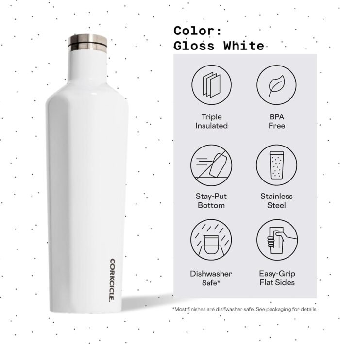 Corkcicle Classic Canteen Insulated Tumbler, Gloss White, 25 oz – Reusable Water Bottle Keeps Beverages Cold for 25 Hours & Hot 12 Hours – Cupholder Friendly Tumbler with Screw-On Cap - Image 5