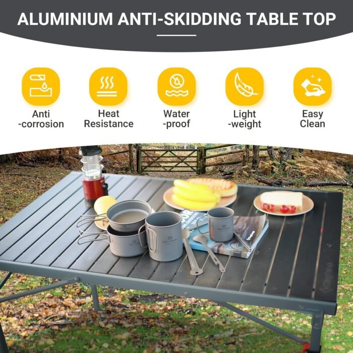 KingCamp Aluminum Folding Lightweight Roll Portable Stable Table for Camping Picnic Barbecue Backyard Party, Indoor & Outdoor, Oversize, Silver Black - Image 5