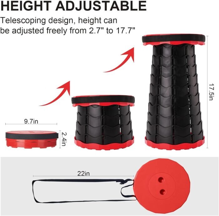 Upgraded Foldable Stool Thickened, Portable Collapsible Stool Retractable Stool for Fishing, Hiking, BBQ, Parties, Outdoor Activities (Red) - Image 3