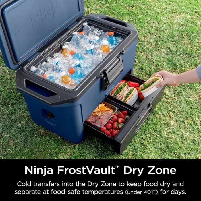 Ninja FB151BL FrostVault 50qt Hard Cooler with Dry Zone, Integrated Fridge-Temp Dry Storage Drawer, Premium Heavy-Duty Insulated Cooler, Keeps Ice for Days, Lakeshore Blue - Image 3