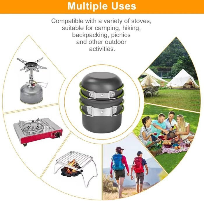 Compact Camping Cookware Set - Lightweight Backpacking Pots and Pans Kit for Camping, Hiking, Backpacking, Picnic and Other Outdoor Activities - Image 5