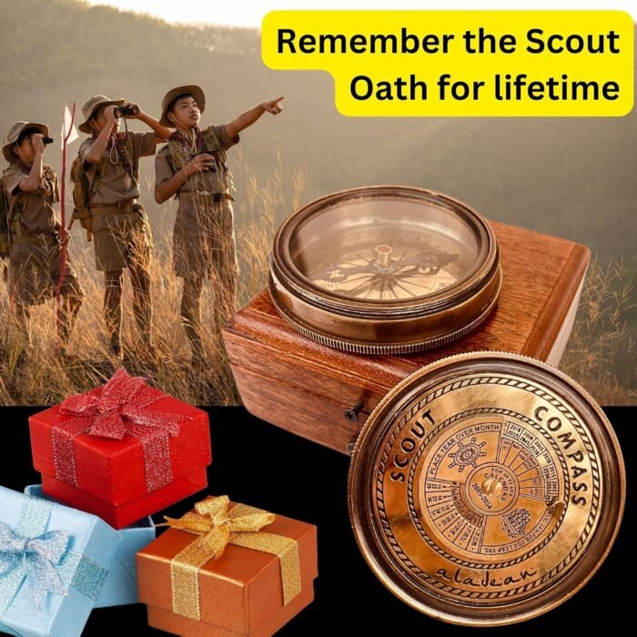 Scout Compass Gift Boys - Engraved Scout Oath Compass in wood Box Scout Always Prepared Camping Orienteering Compass, Hiking Backpacking Compass gift, 50 year calander - Image 5