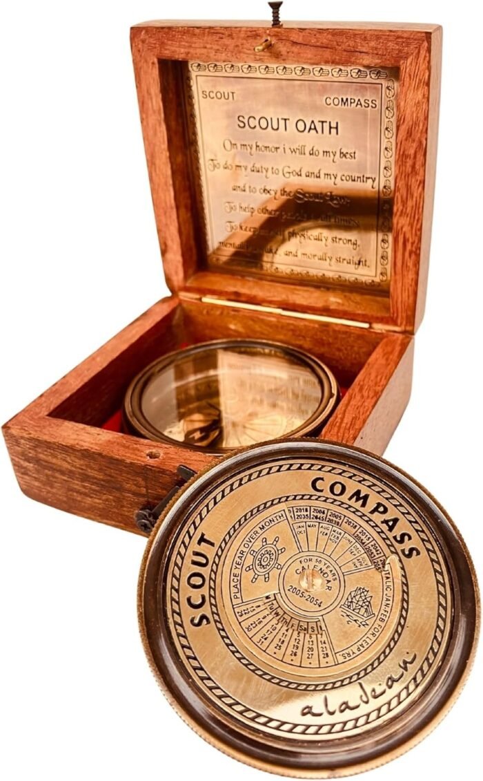 Scout Compass Gift Boys - Engraved Scout Oath Compass in wood Box Scout Always Prepared Camping Orienteering Compass, Hiking Backpacking Compass gift, 50 year calander - Image 6