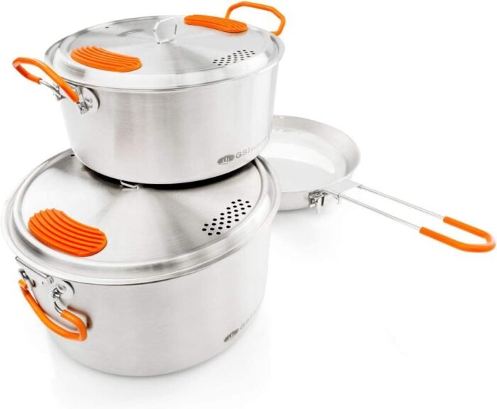 GSI Outdoors Glacier Stainless Steel Base Camper - Large - 3 Pieces Cookset - Compact, & Durable Pot Pan for Camping - Image 4