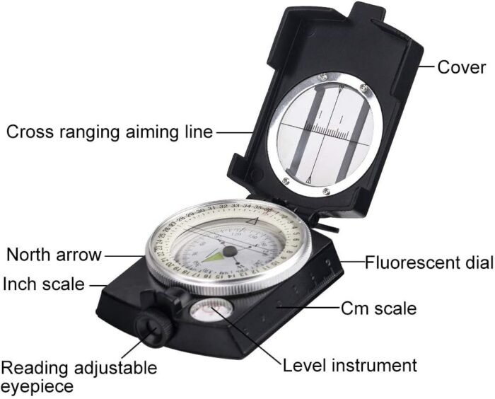 COSTIN Multifunctional Compass, Metal Military Waterproof High Accuracy Compass with Map Measurer, Distance Calculator,Bubble Level Perfect for Outdoor Activities, Matte Black - Image 3