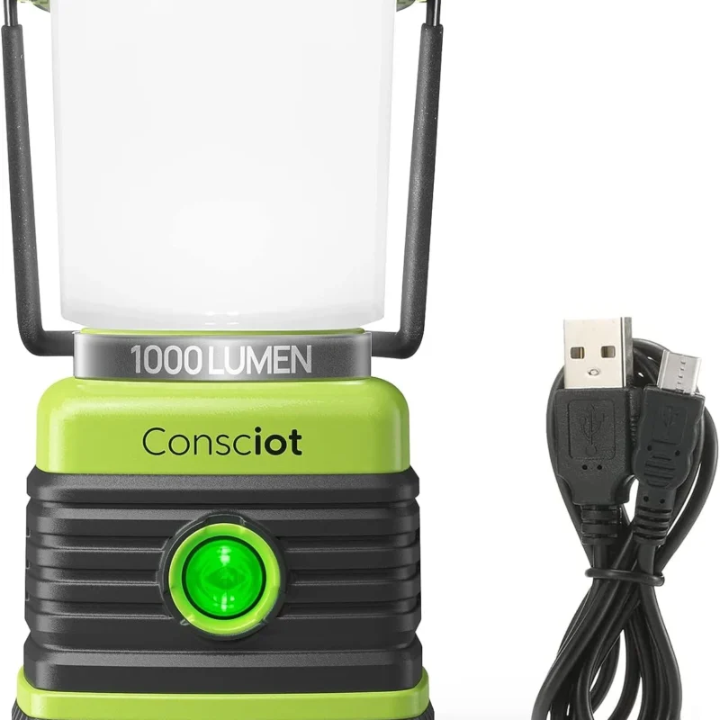 LED Camping Lantern Rechargeable, Consciot Camping Lights, 1000LM, 4 Light Modes, 4400mAh Power Bank, IPX4 Waterproof Tent Lights, Dimmable Flashlight for Emergency, Power Outages, USB Cable Included