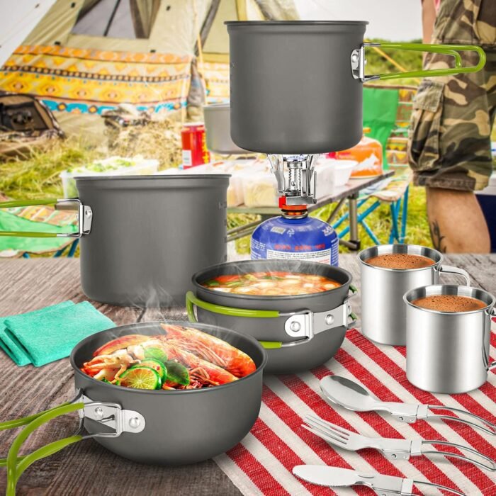 Odoland 16pcs Camping Cookware Mess Kit, Lightweight Pot Pan Mini Stove with 2 Cups, Fork Spoon Kits for Backpacking, Outdoor Camping Hiking and Picnic - Image 8