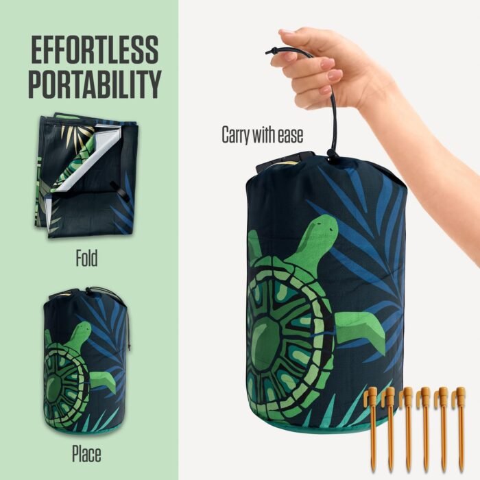 VENTURE 4TH Family-Size Beach Blanket: Sandproof, Waterproof, Lightweight & Compact. Includes Stakes and Carry Bag. 9x10 feet XXL Navy Turtle - Image 4