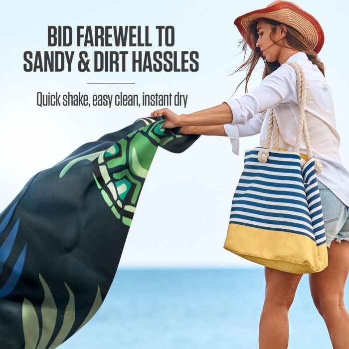 VENTURE 4TH Family-Size Beach Blanket: Sandproof, Waterproof, Lightweight & Compact. Includes Stakes and Carry Bag. 9x10 feet XXL Navy Turtle - Image 5