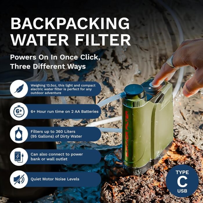 Survivor Filter PRO X - Electric Portable Camping Water Filter - Filters Bacteria, Parasite, Viral - Image 5