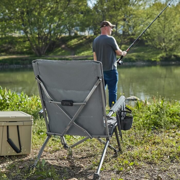 TIMBER RIDGE Folding Camping Chair - Low Profile Heavy Duty Beach Chair with 300 lbs Capacity, 27'' High Back with 3 Position Adjustable - Carry Bag Cup Holder-Grey - Image 6