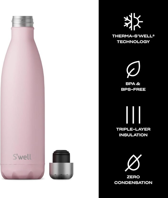 S'well Stainless Steel Water Bottle, 25oz, Pink Topaz, Triple Layered Vacuum Insulated Containers Keeps Drinks Cold for 48 Hours and Hot for 24, BPA Free, Perfect for On the Go - Image 3