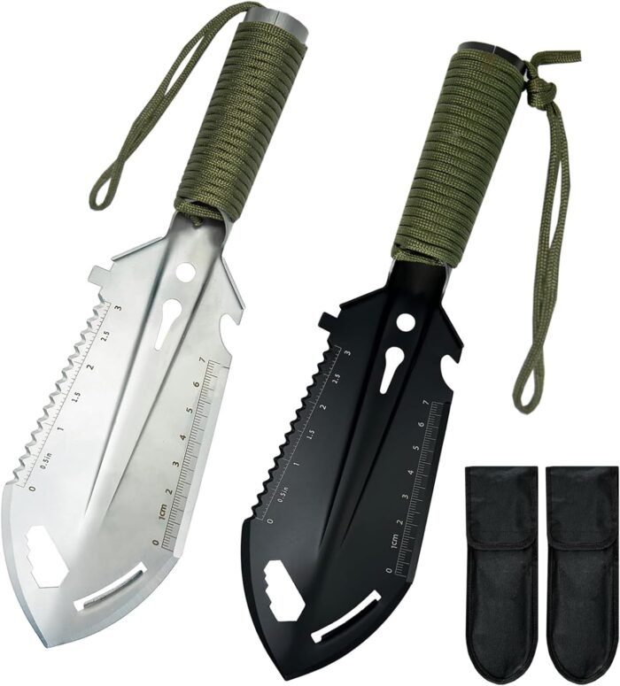 2 Pack Samll Survival Shovel, 9 in 1 Mini Camping Shovel, Ultralight Backpacking Trowel Shovel, Backpacking Gear for Hiking, Camping and Survival Bags