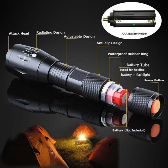 2 Pack Tactical Flashlights Torch, Military Grade 5 Modes 3000 High Lumens Led Waterproof Handheld Flashlight for Camping Biking Hiking Outdoor Home Emergency - Image 2