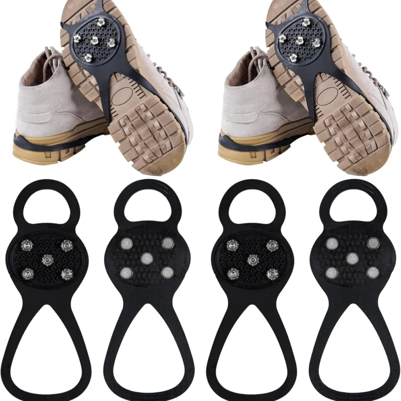 2 Pairs Non Slip Gripper Spike Ice Traction Cleats Walk Traction Cleat Ice Snow Grips for Shoes, Boot with 5 Steel Studs Crampons