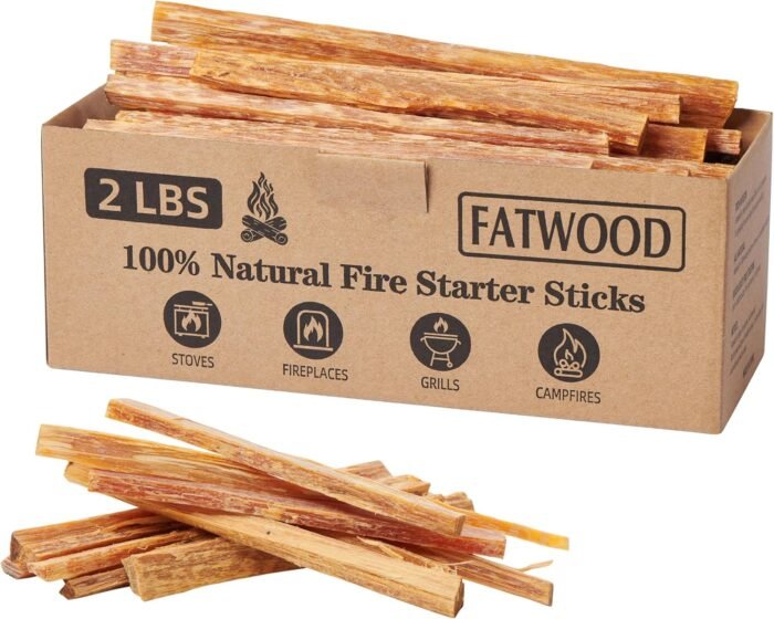 2 lbs Fatwood Fire Starter Sticks, 100% Natural Kindling Firewood Firestarter for Stoves, Pine Wood for Fireplaces, Campfires, Bonfires, Grill