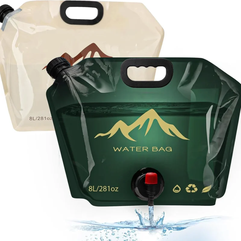 2PCS Collapsible Water Container Bag with Spigot Outdoor Water Container BPA Free Food Grade Water Jug Folding Water Storage Bag for Camping Hiking & Survival Kit Sport 8L/2.1Gallon Beige/Green