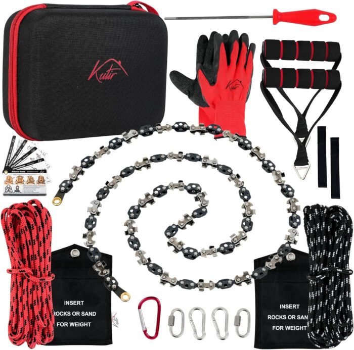 48 Inch High Reach Tree Limb Hand Rope Chain Saw - Cuts Branches Easily, Blades on Both Sides so No Matter How it Lands - Comes with Ropes, Throwing Weight Pouch Bag