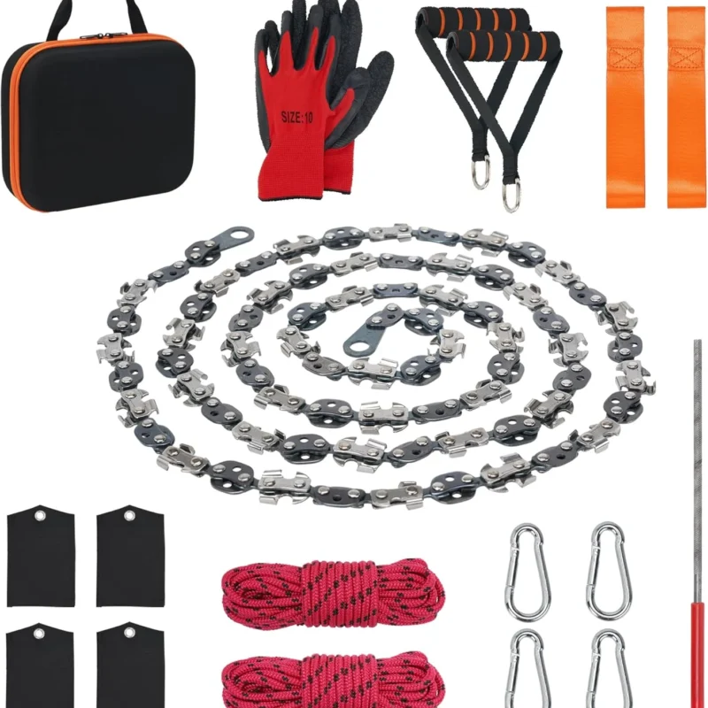 56 Inch High Limb Rope Saw with 72 Sharp Teeth Blades on Both Sides, Rope Chain Saw Kit, Rope Saw Tree Saw High, Hand Rope Chain Saw Includes Ergonomic Handles, Hand Straps and Storage Case