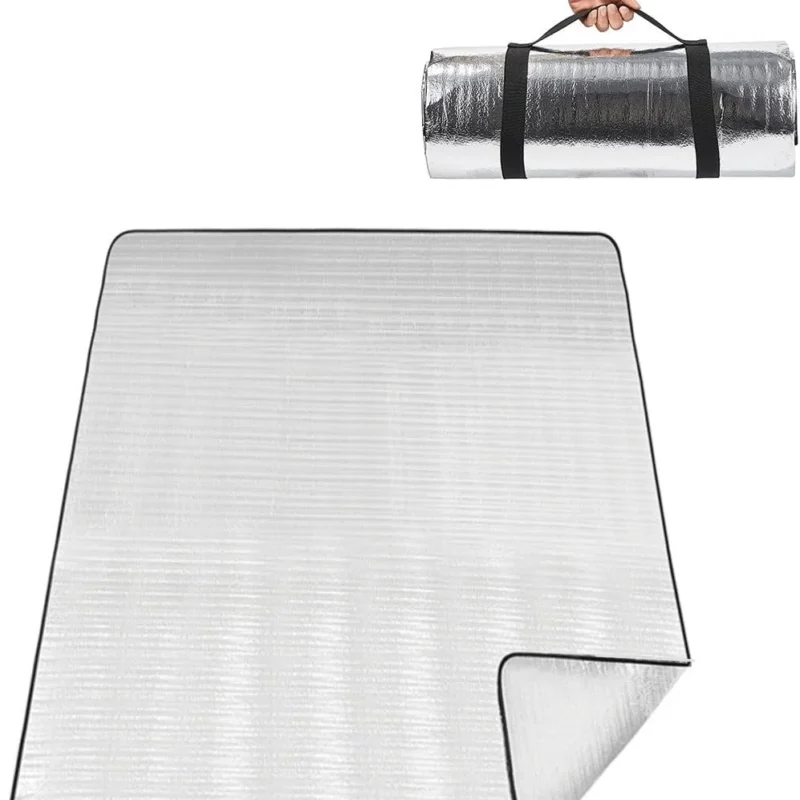Aluminum Foil Camping Mat Foam Foil Waterproof Cushion Foldable Outdoor Sleeping Mattress Insulated Footprint Pad for Camping Foam Pad Insulating Foil Mat with Carrying Bag
