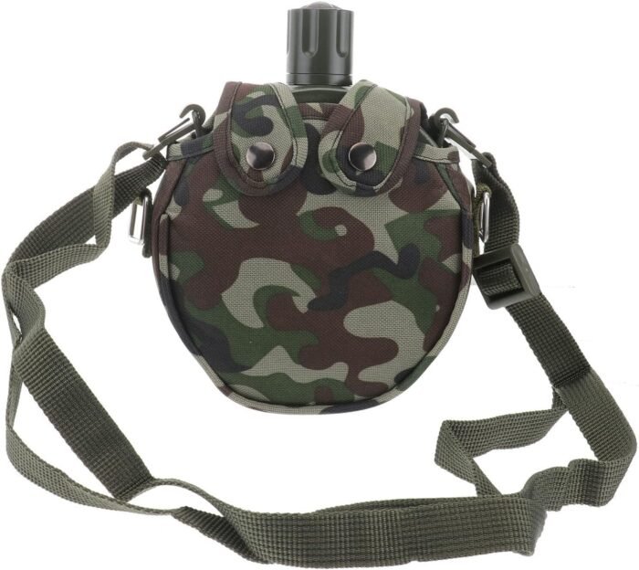 Angoily Military Canteen Stainless Steel Star Pattern Water Bottle Canteen with Camouflage Cover for Camping Hiking 550ML (Green)