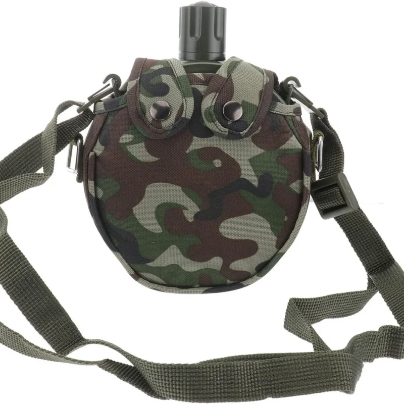 Angoily Military Canteen Stainless Steel Star Pattern Water Bottle Canteen with Camouflage Cover for Camping Hiking 550ML (Green)