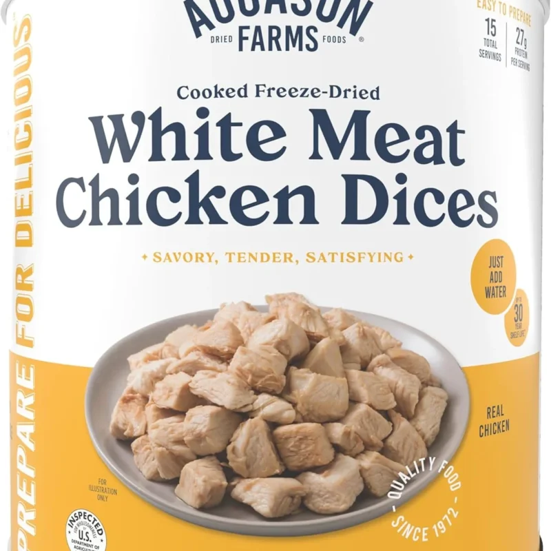 Augason Farms Cooked Freeze Dried White Meat Chicken Dices Can, Emergency Food Supply, Everyday Meals, 15 Servings