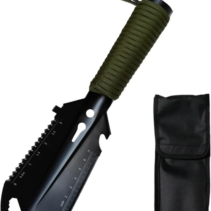 Backpacking Trowel Small Camping Shovel Lightweight Multifunctional Hiking Trowel with Carrying Pouch, Multitool for Garden, Digging, Metal Detecting, Gardening and Outdoor Survival (Black)