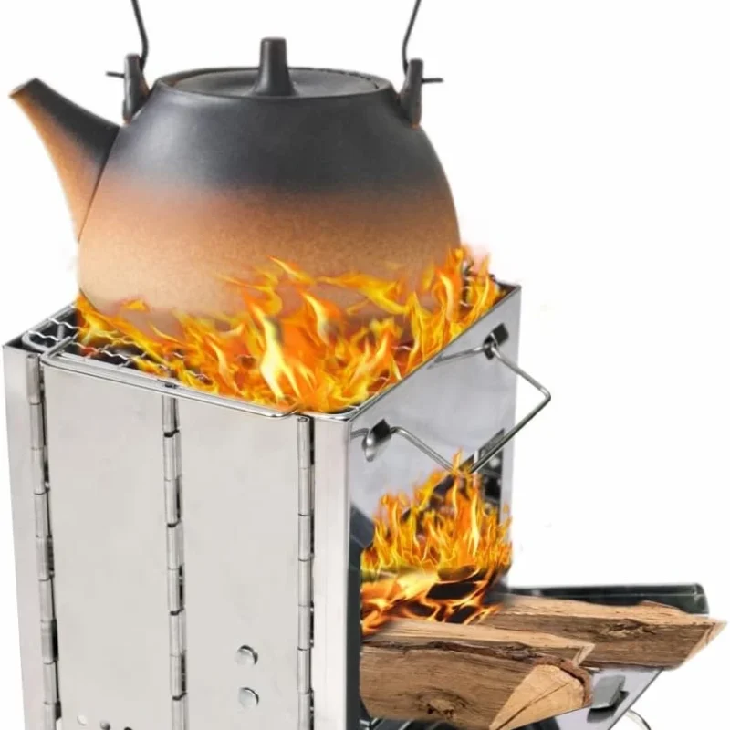Backpacking Wood Stove, Foldable Camping Stove, Stainless Steel Foldable Camping Stove with Compact and Lightweight for Outdoor Cooking, Hiking Camping, Grilling, Picnic and BBQ, Small Size