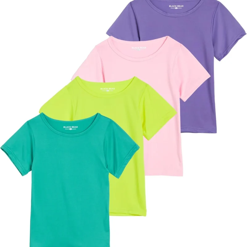 Black Bear Girls’ Athletic T-Shirt – 4 Pack Active Performance Dry-Fit Sports Tee (4-18)