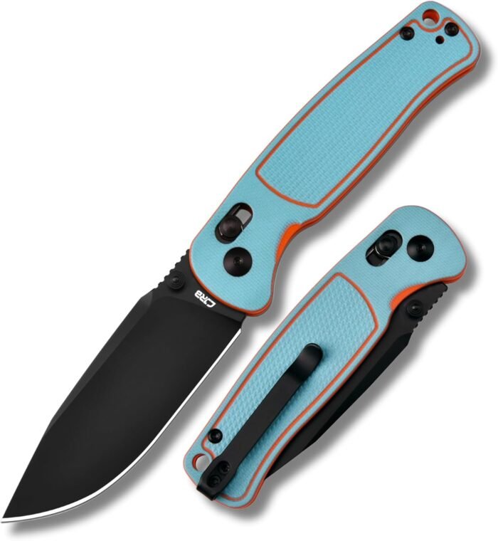 CJRB Shale Folding Pocket Knife, 3.15'' AR-RPM9 Steel Black PVD Blade Dual-tone G10 Handle Folding Knife with Clip, EDC Knife for Men Women, Sharp Camping Hiking Survival Knives J1943 Blue and Orange