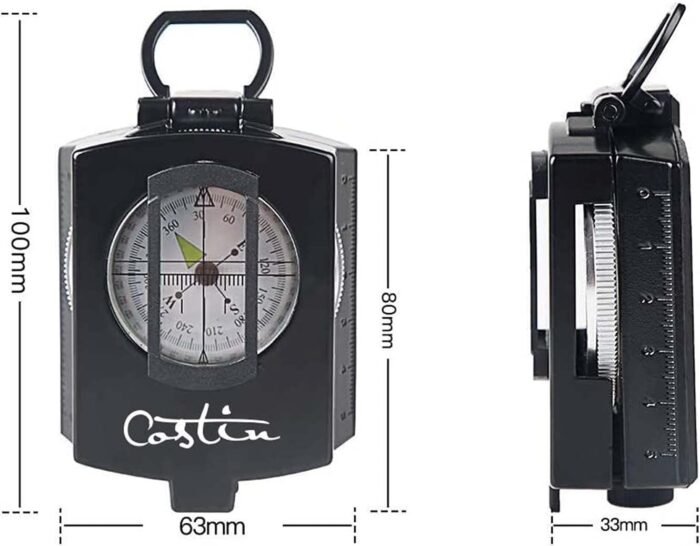 COSTIN Multifunctional Compass, Metal Military Waterproof High Accuracy Compass with Map Measurer, Distance Calculator,Bubble Level Perfect for Outdoor Activities, Matte Black