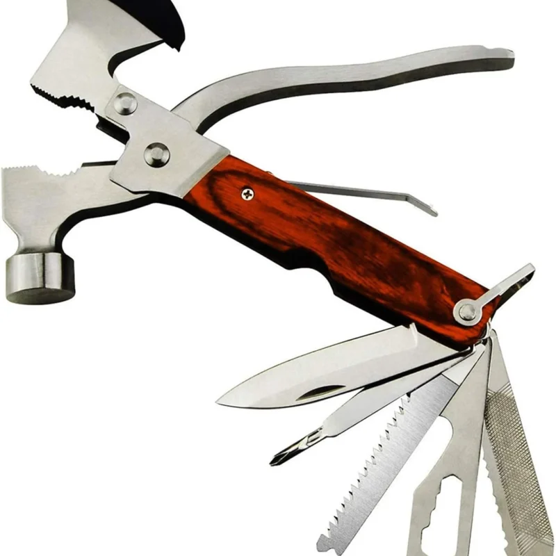 Camping Gear Multitool, Cool & Unique Birthday Gifts for Men Dad Husband Boyfriend, 18-in-1 Survival Gear for Outdoor Hunting Hiking, Emergency Escape Tool with Axe,Hammer,Plier,Knife,Bottle Opener